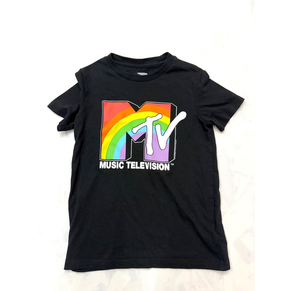 OLD NAVY MTV Youth Kids Small 6-7 Black Rainbow Short Sleeve Graphic TShirt S19
